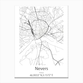 Nevers,France Minimalist Map Canvas Print