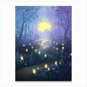 Illustration Of A Forest With Fireflies Canvas Print