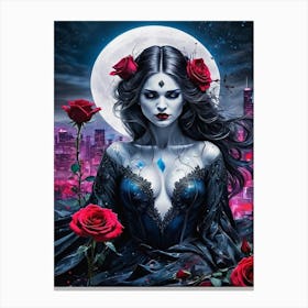 Slender Woman With Roses Canvas Print