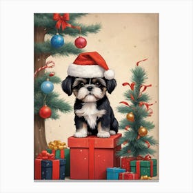 Christmas Shih Tzu Dog Wear Santa Hat (5) Canvas Print