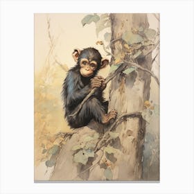 Storybook Animal Watercolour Chimpanzee 1 Canvas Print