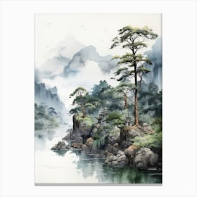 Chugoku Mountains In Multiple Prefectures, Japanese Brush Painting, Ukiyo E, Minimal 3 Canvas Print