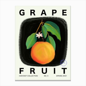 Grapefruit Fruit Kitchen Typography Canvas Print