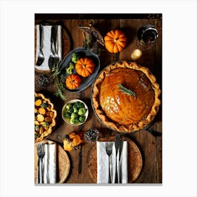 A Thanksgiving Feast Laid Out On A Rustic Wooden Table Is The Centerpiece Of An Epicurean Visual S (1) 2 Canvas Print