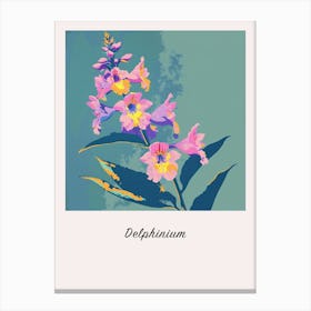 Delphinium Square Flower Illustration Poster Canvas Print