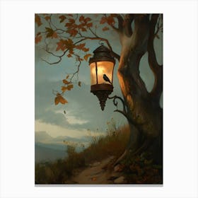 Bird Perched On A Lamppost Canvas Print