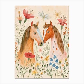 Folksy Floral Animal Drawing Horse Canvas Print