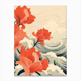 Great Wave With Tulip Flower Drawing In The Style Of Ukiyo E 4 Canvas Print