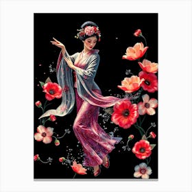 Geisha Dancer With Flowers Leinwandbild