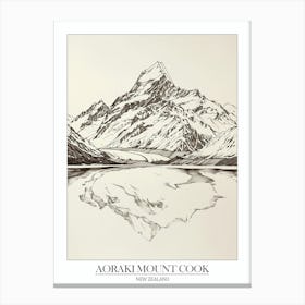 Aoraki Mount Cook New Zealand Line Drawing 4 Poster 2 Canvas Print