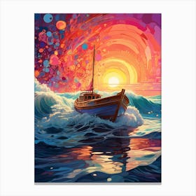 Sunset Boat Painting Canvas Print