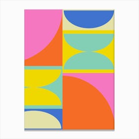 Cute Bright Colorful Geometric Shapes in Pink Orange Yellow Blue Canvas Print