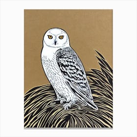 Snowy Owl Linocut Bird Canvas Print