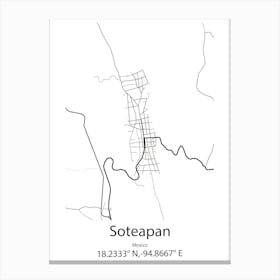 Soteapan,Mexico Minimalist Map Canvas Print