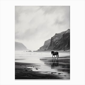 A Horse Oil Painting In Rhossili Bay, Wales Uk, Portrait 1 Canvas Print