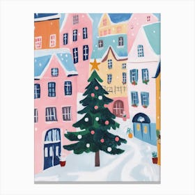 Christmas in Village Gouache Painting Leinwandbild