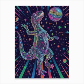 Dancing Party Dinosaur With Disco Ball Canvas Print