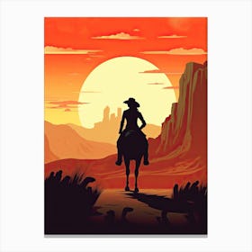 Cowgirl Riding A Horse In The Desert Orange Tones Illustration 2 Canvas Print