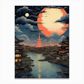 Tokyo In Japan, Ukiyo E Drawing 2 Canvas Print