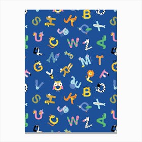 Blue Alphabet Animal Letters Kids Canvas Print