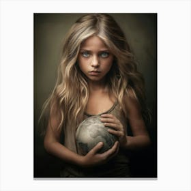 Little Girl Holding A Globe Canvas Print