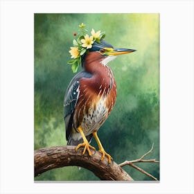 Heron With Flower Crown Canvas Print