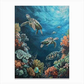 Sea Turtles With A Coral Reef Expressionism Style Painting 3 Canvas Print
