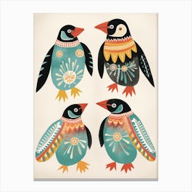 Folk Style Bird Painting Penguin 8 Canvas Print