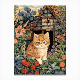Cute Cats With A Medieval Cottage In The Background 4 Canvas Print