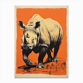 Black Rhinoceros, Woodblock Animal Drawing 3 Canvas Print