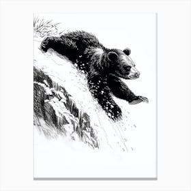 Malayan Sun Bear Cub Sliding Down A Snowy Hill Ink Illustration 2 Canvas Print