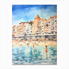 Swimming In Santander Spain Watercolour Canvas Print