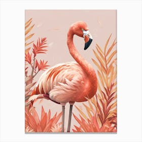 Lesser Flamingo And Bromeliads Minimalist Illustration 2 Canvas Print