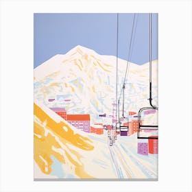 Val D Isere   France, Ski Resort Pastel Colours Illustration 2 Canvas Print