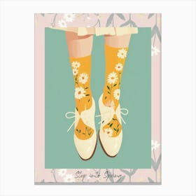 Step Into Spring Woman Step Into Spring White Shoes With Flowers 2 Canvas Print
