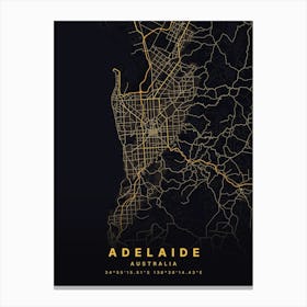 Adelaide Australia Black And Gold Map Canvas Print