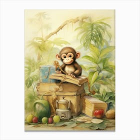 Monkey Painting Board Gaming Watercolour 3 Canvas Print