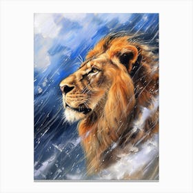 African Lion Facing A Storm Acrylic Painting 4 Canvas Print