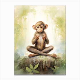 Monkey Painting Practicing Yoga Watercolour 3 Canvas Print