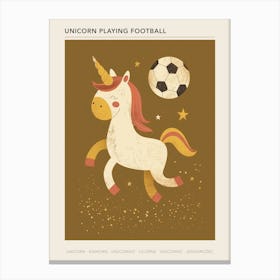 Unicorn Playing Football Muted Pastel 2 Poster Canvas Print