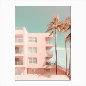 Pastel Pink Building With Palms Summer Photography 1 Canvas Print