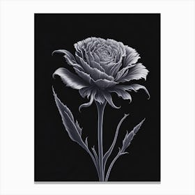 A Carnation In Black White Line Art Vertical Composition 27 Canvas Print