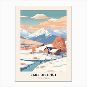 Vintage Winter Travel Poster Lake District United Kingdom 1 Canvas Print