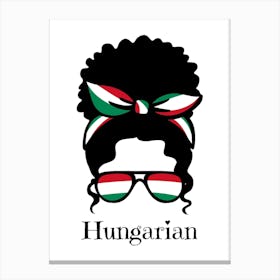 Cute Women Style Wearing Hungarian Flag Glasses Canvas Print