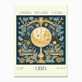 Libra William Morris Zodiac Astral Sign Canvas Print