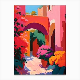 Courtyard With Peonies Orange And Pink 1 Colourful Painting Canvas Print