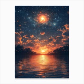 Starry Sky Over Water 8 Canvas Print