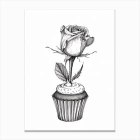 English Rose Cupcake Line Drawing 4 Canvas Print