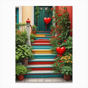 Colorful Stairway With Heart (6) Canvas Print