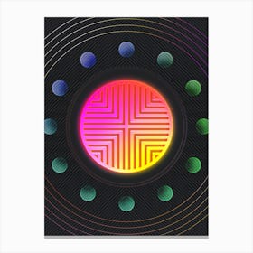 Neon Geometric Glyph in Pink and Yellow Circle Array on Black n.0041 Canvas Print
